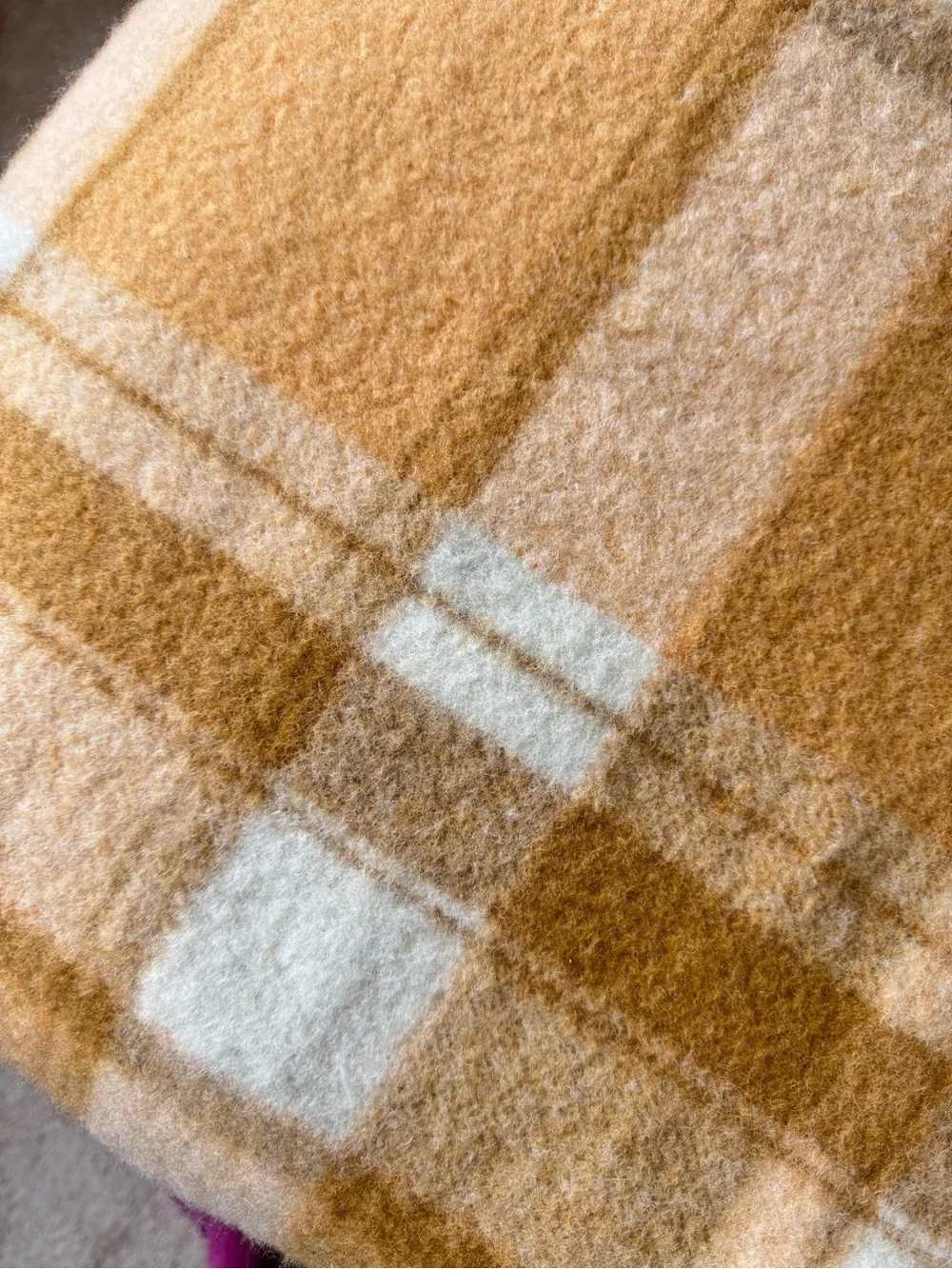 Invicta Australian Wool Plaid Throw Blanket Camel Cream Plaid Check 57x80 Queen